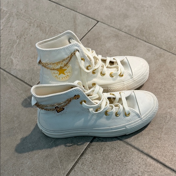 Converse Shoes - Converse Women's High-Top Sneakers in Off-White with Gold Accents